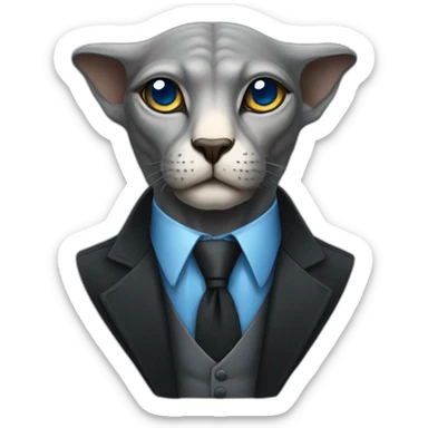 sphinx grey can with blue eyes portrait in black suit sticker