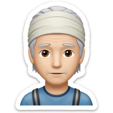young climber man with white/grey hair and headband sticker