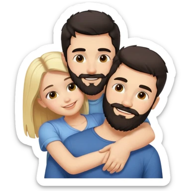 tall dark-haired bearded male cuddling his short blonde girlfriend both smiling sticker
