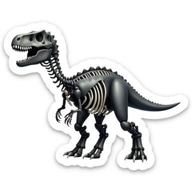 A black epic shiny cool edgy skeletal bone dinosaur, full body sticker