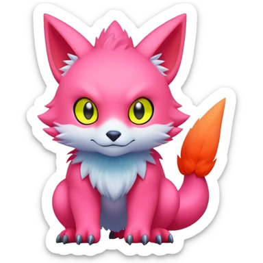 lush warm-colored modern colorful neon-colored Fakémon-Digimon-Fionbri-Trico-creature sticker