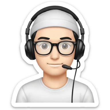 Gamer with a black cap, black headphones and glasses sticker