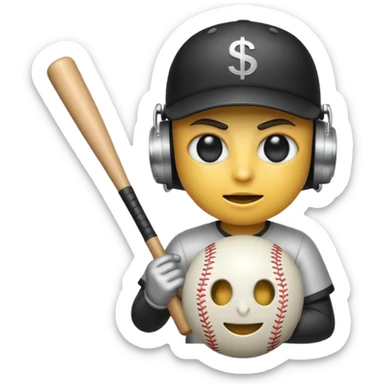 Bomb emoji holding a baseball bat with money sign eyes sticker