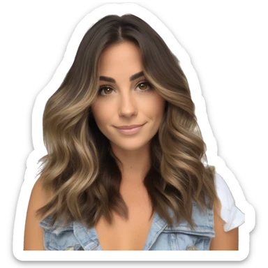 White girl brown eyes with medium length voluminous brown hair with brown highlights balayage spa sticker