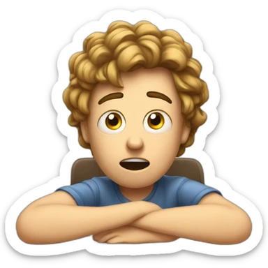 Sitting at his desk Terrified, student learning stressed out for exam on desk sticker