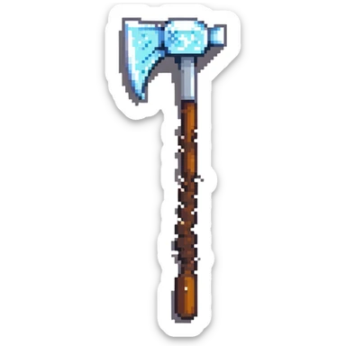 pixelated Minecraft diamond pickaxe with brown handle sticker