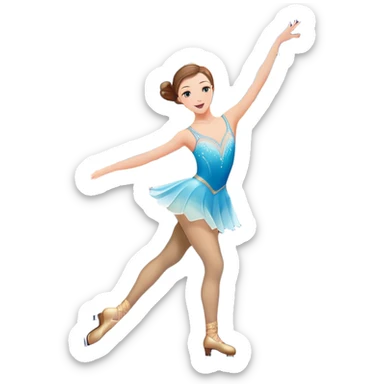 An colorful icon featuring a graceful figure skater performing a spin on the ice. The background includes a grand ice rink palace with shining spotlights and cheering spectators in the stands. Transparent background highlights the elegance and artistry of figure skating sticker