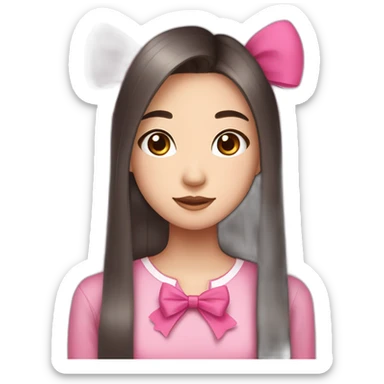 19 year old chinese american girl who loves bows and pink with long straight dark brown hair and a round face sticker