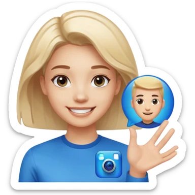 A realistic close-up photo of a professional-looking person smiling, with a blurred high-tech office background. Next to the person's face, there is a floating Instagram Blue Verified Badge. The lighting is cinematic, and the image looks like a high-end profile picture." sticker