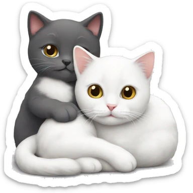 2 white cats cuddling and one is a kitten sticker