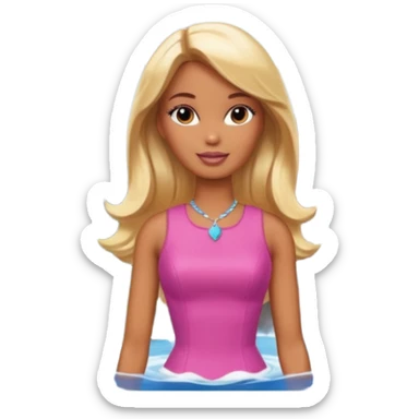 Brown skin blonde hair barbie in front of mountain and waterfall  sticker