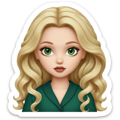 pale skin, girly bratz baddie, beautiful dark green eyes, bratz makeup, long dark blonde wavy hair sticker