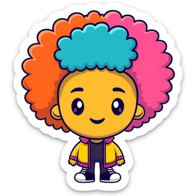 Funky character with colorful afro hairstyle, disco style sticker