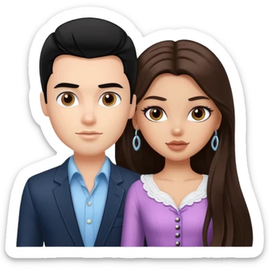 a pretty fair bratz girl with long brown hair and handsome white man with black hair sticker