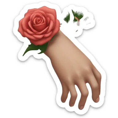 An image of a hand with a large rose thorn stuck in the skin, causing a slight distortion around the wound sticker
