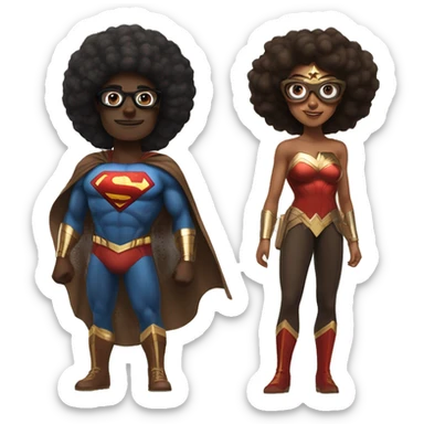 afro wonderwoman with brown superman with glasses sticker