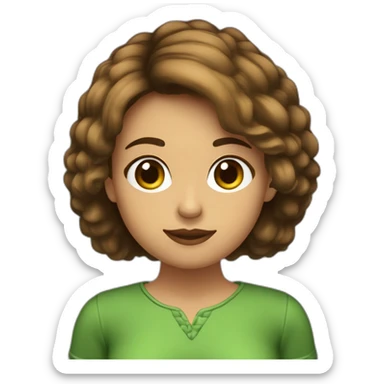 Chica de pelo corto,lacio de color castaño oscuro por debajo de los hombros , ojos color verde con marrón  sticker