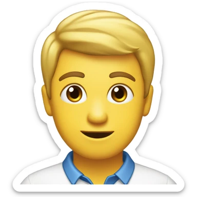 menino  cabelo amarelo olho castanho pele branca camisa azul sticker