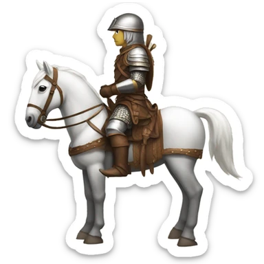 a white avar nomadic soldier on a horse from the side with leather armor on sticker
