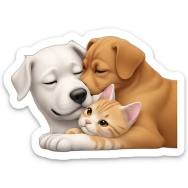 Un chien et un chat qui se fon un calin sticker