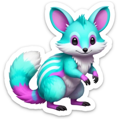 Iridescent Neon Green-Cyan-Magenta- Minccino-Emolga-Numbat-Sergal-fusion-hybrid-animal-creature, full body sticker