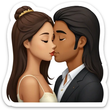 Caramel brown Guy with long black hair kissing brown hair Filipina sticker
