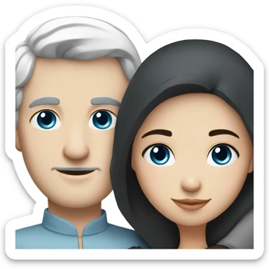 A Russian man with white skin with brown eyes and black hair hugs a Russian woman with white skin with blue eyes and white hair sticker