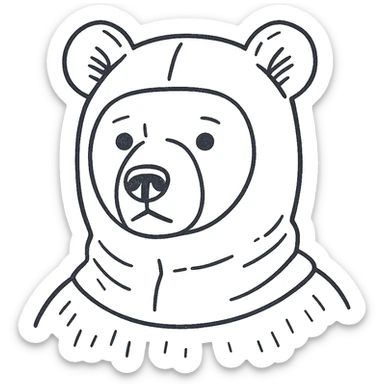 bear with a pink balaclava, hand-drawn outline style icon, no color sticker