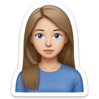 a woman, 30 years old, light skin with medium brown straight hair, long hair. blue eyes. No eyeglasses. Grey top. sticker