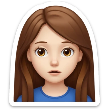 pale girl with long brown hair neutral face shrugging sticker