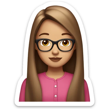 girl with long brown straight hair,mid part,  brown glasses, light skin an d a hello kitty bow sticker