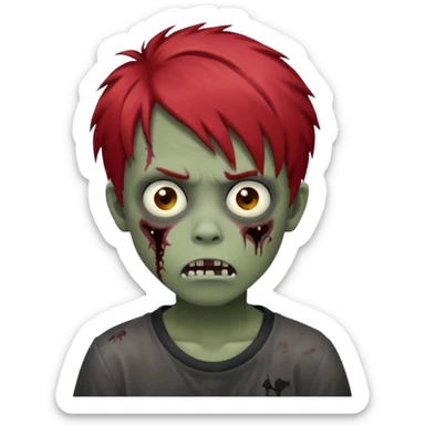Boy, zombie, red hair, medium short, emo, shaggy, dark, spooky, creepy expression sticker