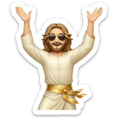 dancing figure of rejoicing Jesus with  sunglases golden  sticker