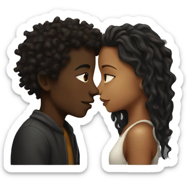 Brown girl with wavy hair kissing black boy who has dreads  sticker