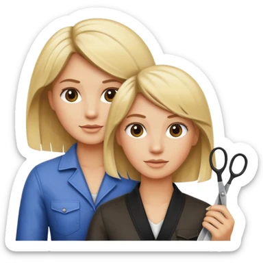 blonde hairdresser with scissors, cutting client's hair, iOS Apple emoji style sticker