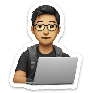 Graphic Designer asian teen with laptop sticker