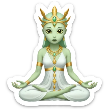 a Reptilian alien woman,in meditation, white dress like a priestess sticker
