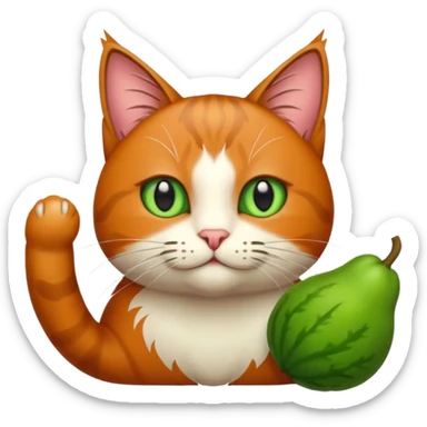 Erstelle eine Katze mit einer Birne in der Hand sticker