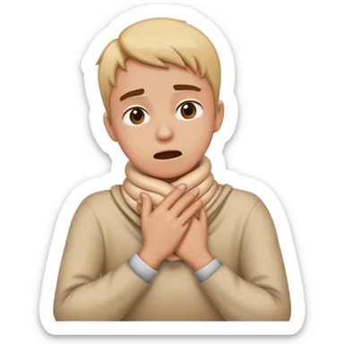 person with hands wrapped around their neck, sarcastically choking themself sticker