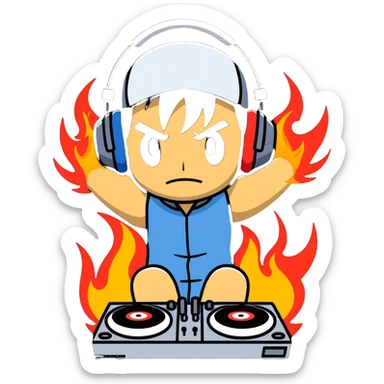 Hot handsomeb muscular 6ft tall ash ketchum being a  dj and his music is on fire while kissing a friend sticker