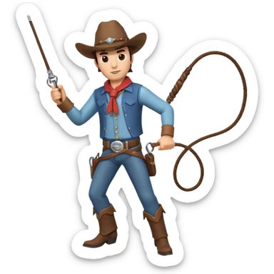 cowboy man holding a whip, dynamic pose, western outfit, adventure vibe, 3D cartoon, mobile game icon style, clean background, no text, no watermark
 sticker