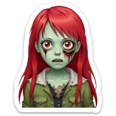 create a zombie girl with red long hair and straight down bangs sticker