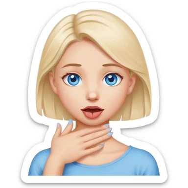 A blue eyed girl with hands crossed around her neck and tongue out sticker