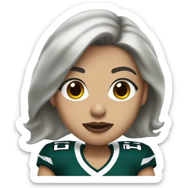  White skin female dark hair red lips wearing Philadelphia Eagles jersey sticker