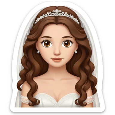bride with brown long wavy hair, brown eyes sticker