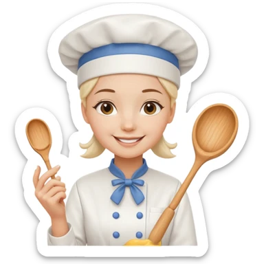 Young female baker – wearing white chef hat, holding a piping bag with cream

 sticker
