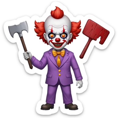 demonic clown wearing a leisure suit with accessories sticker