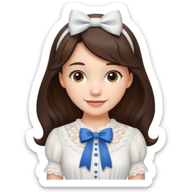 Brunette girl cute smile with bows in her hair pretty normal strip withe blouse till middle hip  sticker