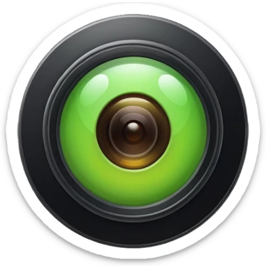 A round camera lens, apple emoji style, minimalist, with highlights, no faces, green sticker