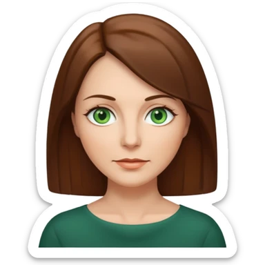 middle age woman with green eyes and shoulder length straight brown hair sticker
